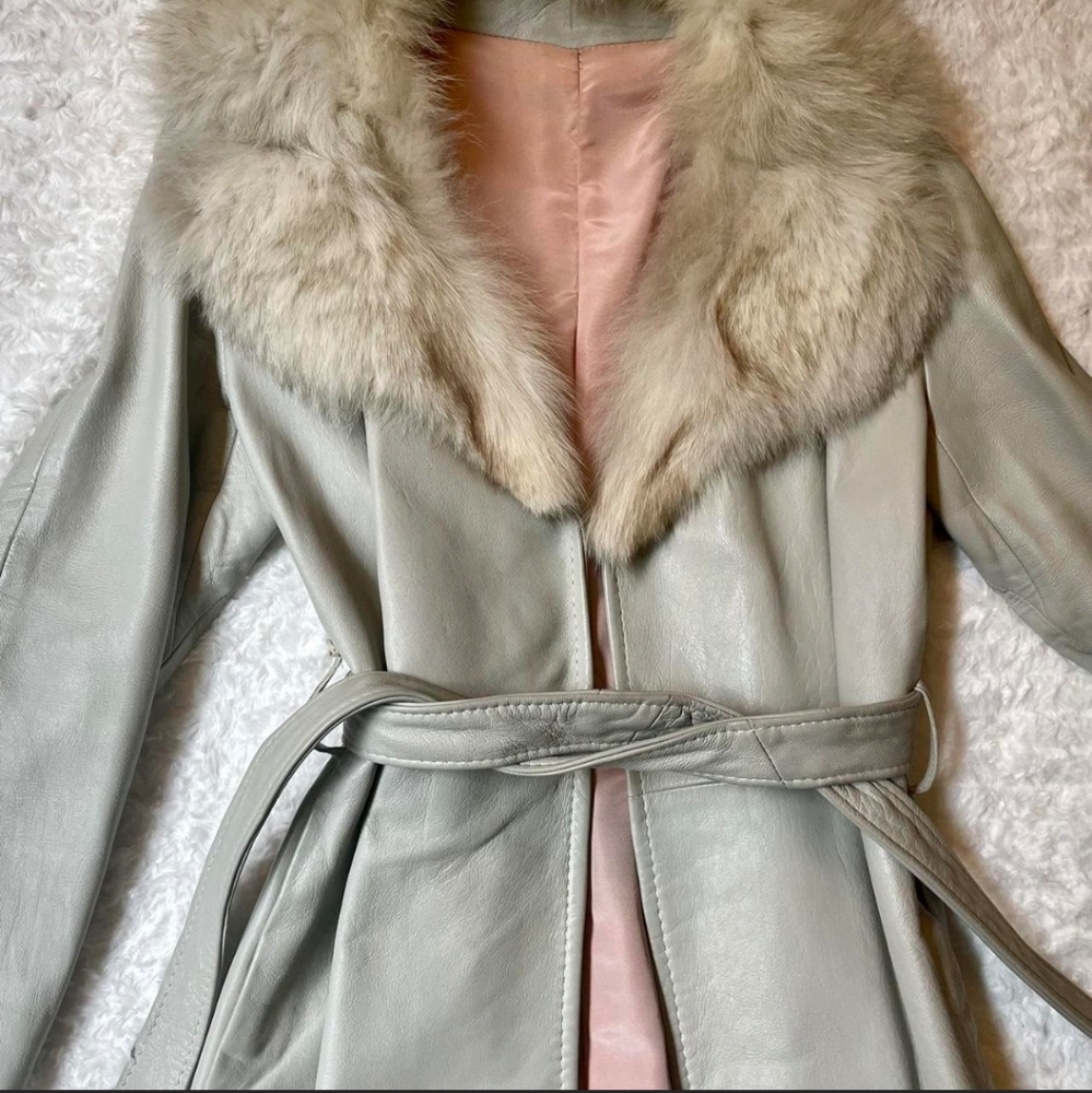 Vintage 70s Penny Lane Leather And Fur Coat - Picture 2 of 6